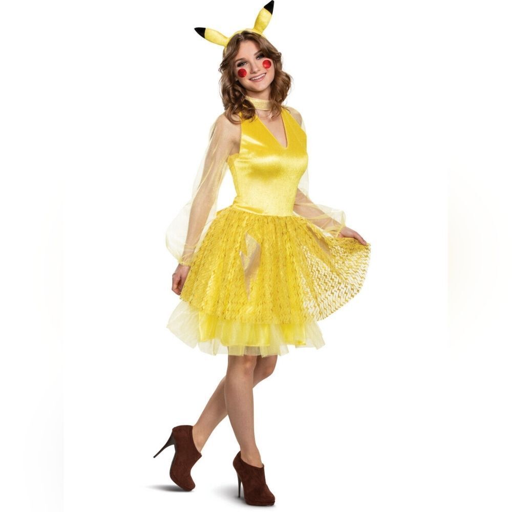 NWT Pokémon Pikachu Deluxe Yellow Electric Mouse Halloween Costume Dress Sz M